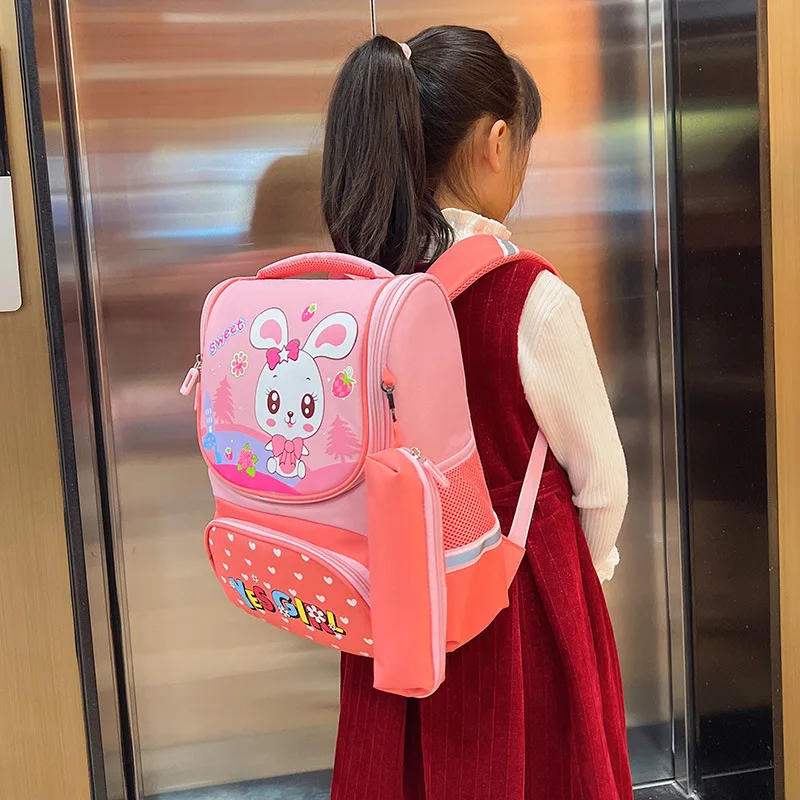2022 Kawaii Rabbit Pattern Pink Children's Backpack Child Girl Cute Bluey  Teenager School Bags Animal Print Japanese Style Bimba