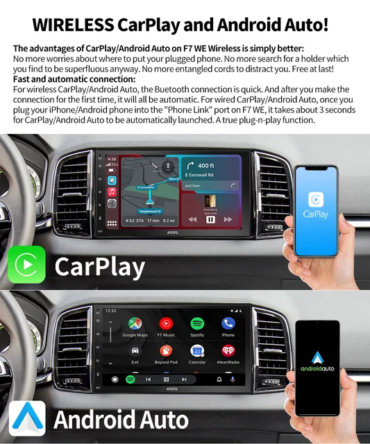 7 Zoll Kabellose Autoradio, Tragbares Einbaufreies Autoradio mit Wireless  Apple CarPlay & Android Auto, Autokamera, Bluetooth, Mirror Link, FM, AUX,  TF Karte: : Elektronik & Foto