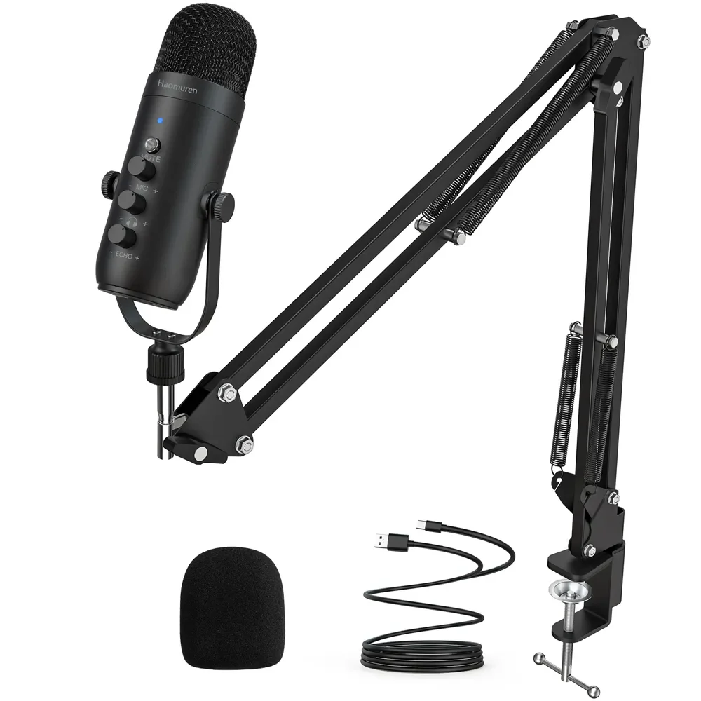  Professional USB Streaming Podcast PC Microphone Studio Cardioid Condenser Mic Kit with Boom Arm For Recording Twitch YouTube 