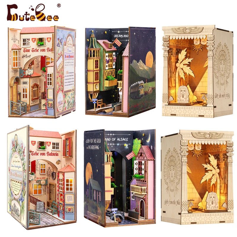 

CUTEBEE DIY Book Nook DIY Miniature House Kit with Furniture Light Ancient City Book Shelf Insert Building for Kid Adult Gifts