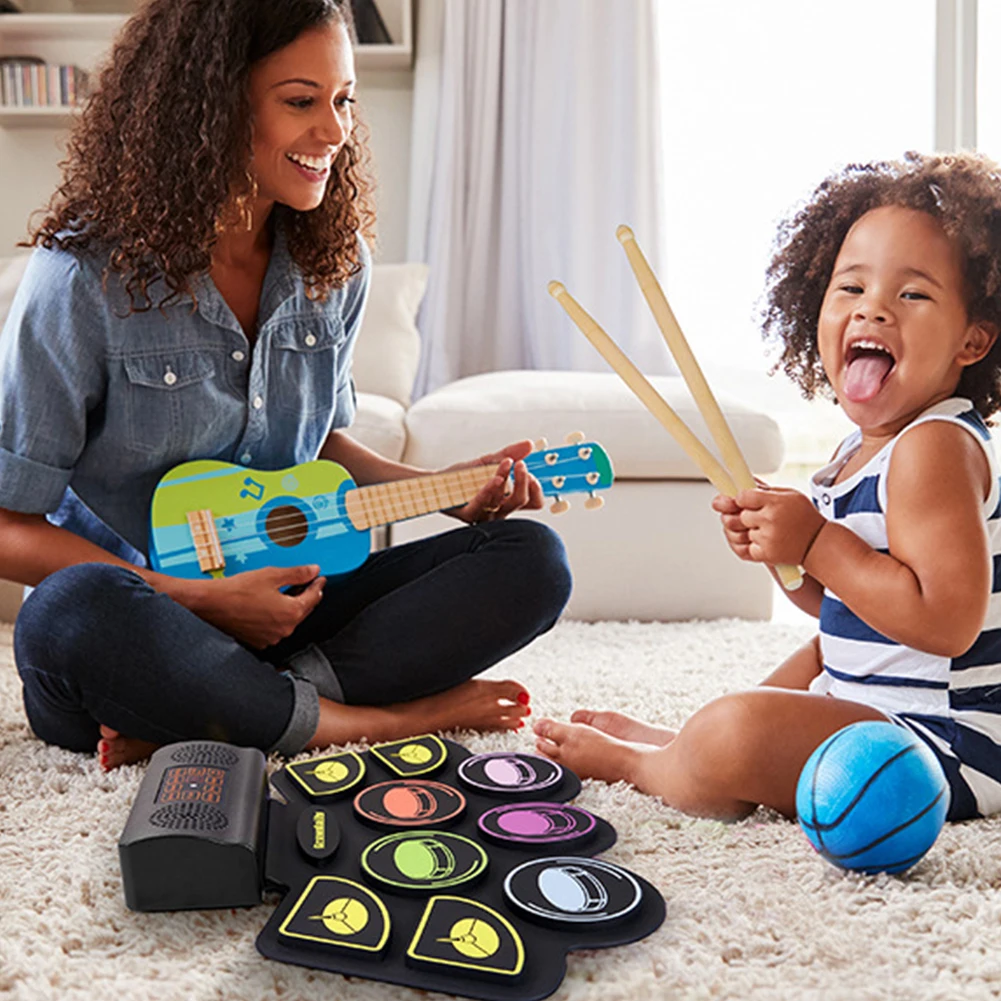 Electronic Drum Set With Stand 9-Pads Portable Drum Kit With Sticks And Pedal Dual Bluetooth Electric Set For Kid And Adult