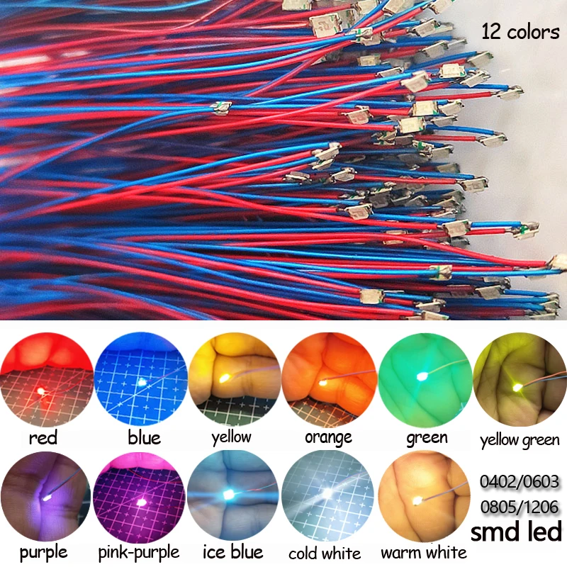 Led Model Lamps 20pcs 0402/0603/0805/1206 SMD LED Model Lamp Wired Micro Led Pre ...