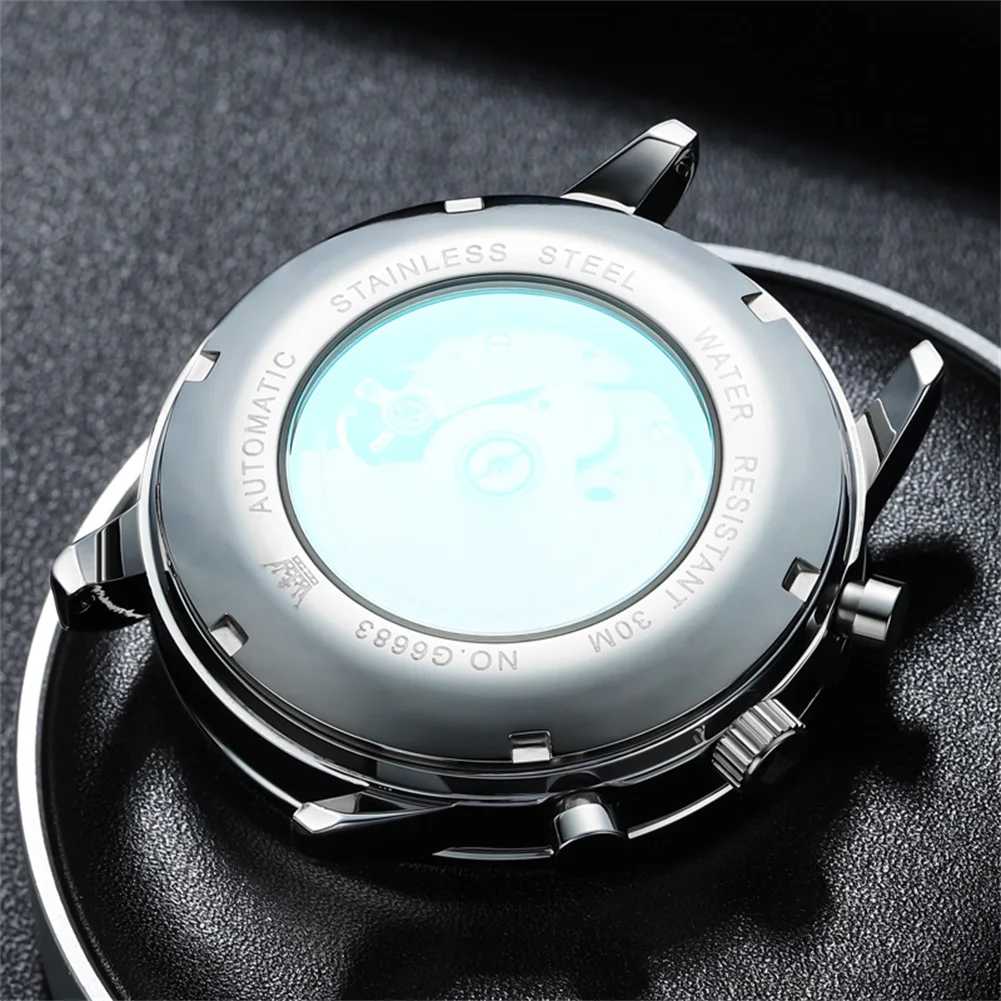 OLEVS Top Brand Luxury Black Steel Watch Men Sports Watches Military Automatic Mechanical Male Wrist Watch Clock Man Relogio