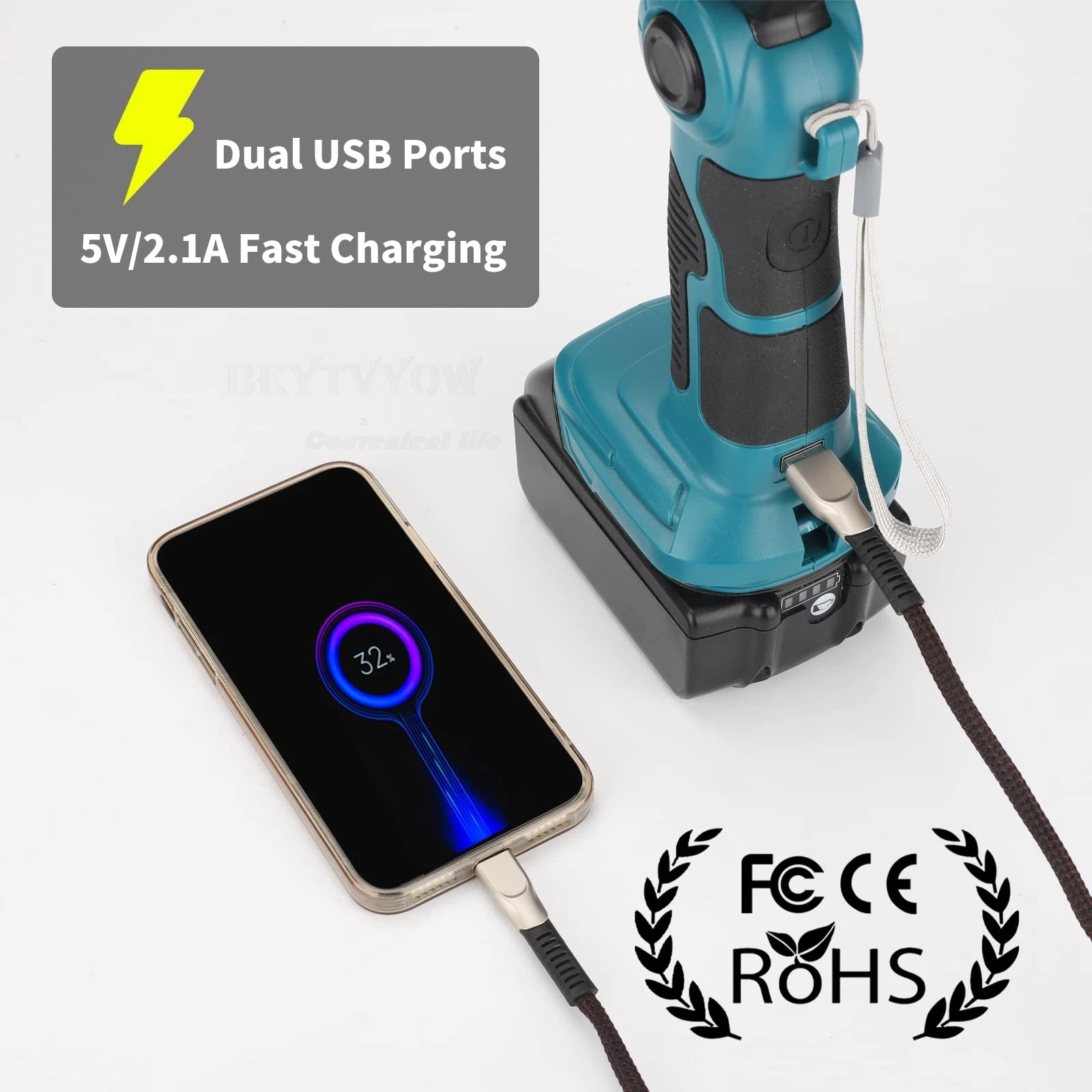 25 W 2000 lm kabelloses Taschenlampen-Flutlicht für Makita 18 V LXT Lithium-Akku, LED-Arbeitslicht mit USB-Anschlüssen für Camping-Notfälle – Detail 18