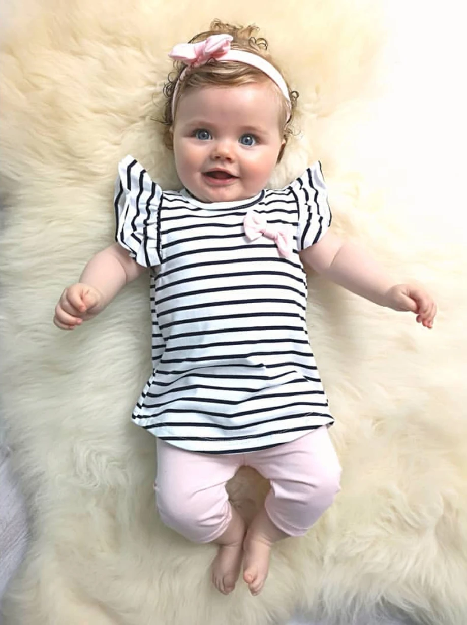 Summer Toddler Baby Girls Clothes Set Striped Tshirt Pants With
