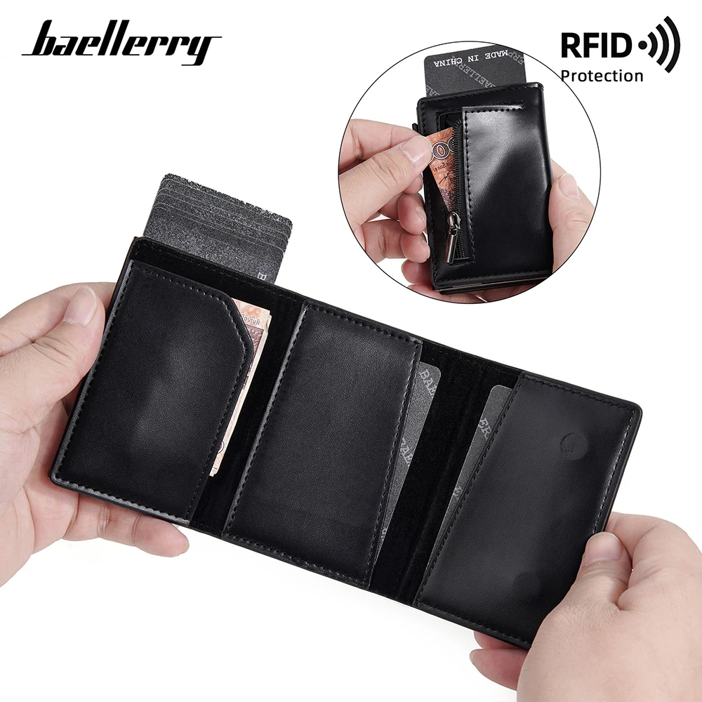 Men's Slim Metal Card Case Wallet - Baellerry Slide Push Automatic Eject RFID Protected, Business Gift Box