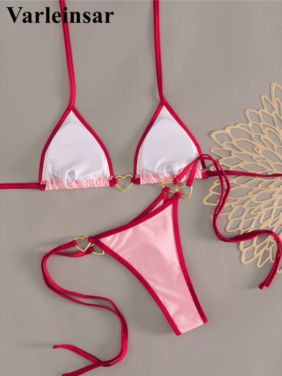 XS - L Halter Mini Micro Thong Bikini Women Swimwear Female Swimsuit Two-pieces Bikini set Padded Bather Bathing Suit Swim V7595 5