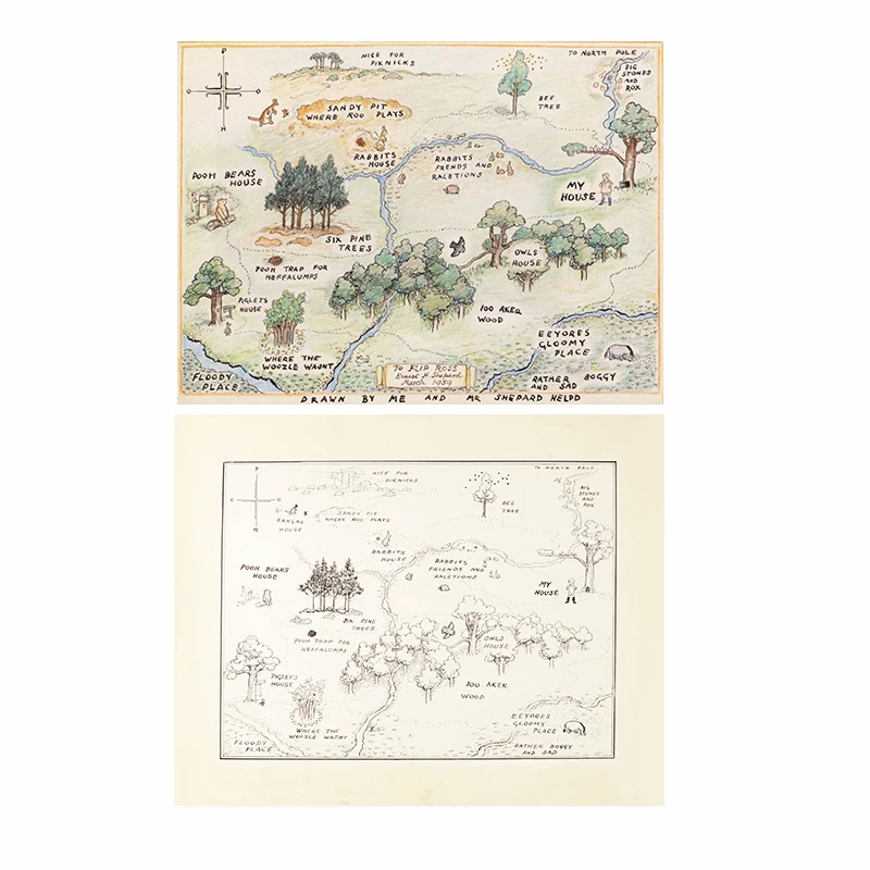 Winnie the Pooh Map Posters and Prints Nursery Wall Art Canvas Painting ...