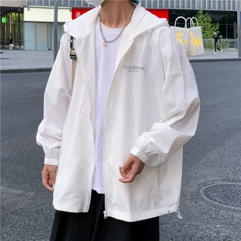 Summer Thin Sun Protection Hooded Men Jackets Breathable Coats Casual Streetwear Ins Trendy Loose Soft Men's Oversize Jackets