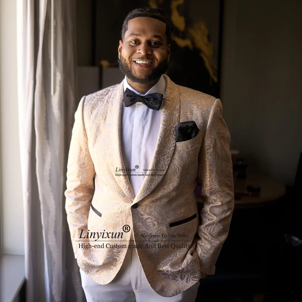 

Роскошный жаккардовый брикет с металлическим цветочным воротником, мужские костюмы, лучший свадебный Блейзер, куртка, жилет, Terno Masculino