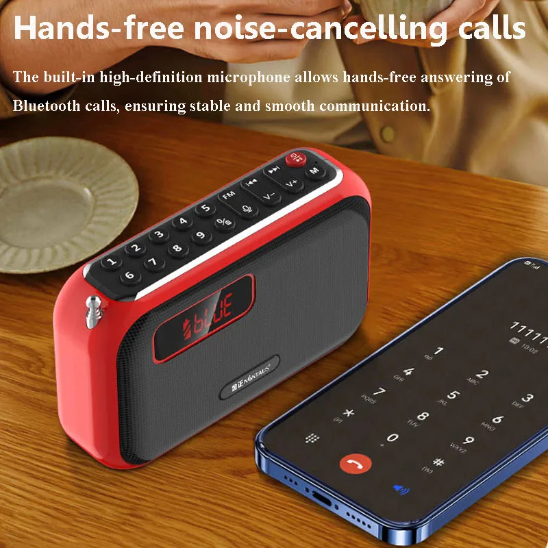  Mini Pocket FM Radio LED Display High Sensitivity Radio Receiver Heavy Bass Bluetooth Speaker with Microphone Support Recordi