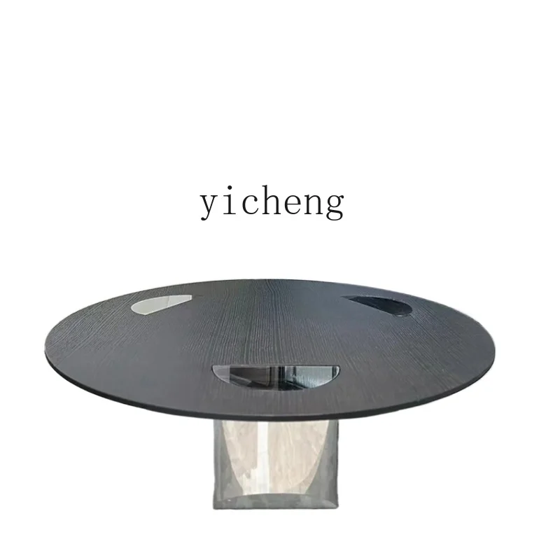 

XL Minimalist Solid Wood round Coffee Table Living Room Home Design Suspension Stainless Steel