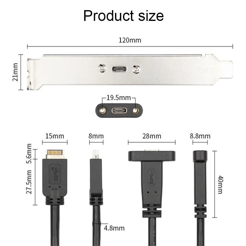 RGEEK 50cm USB-C Female Connector Extension Cable with Panel Mount Screw