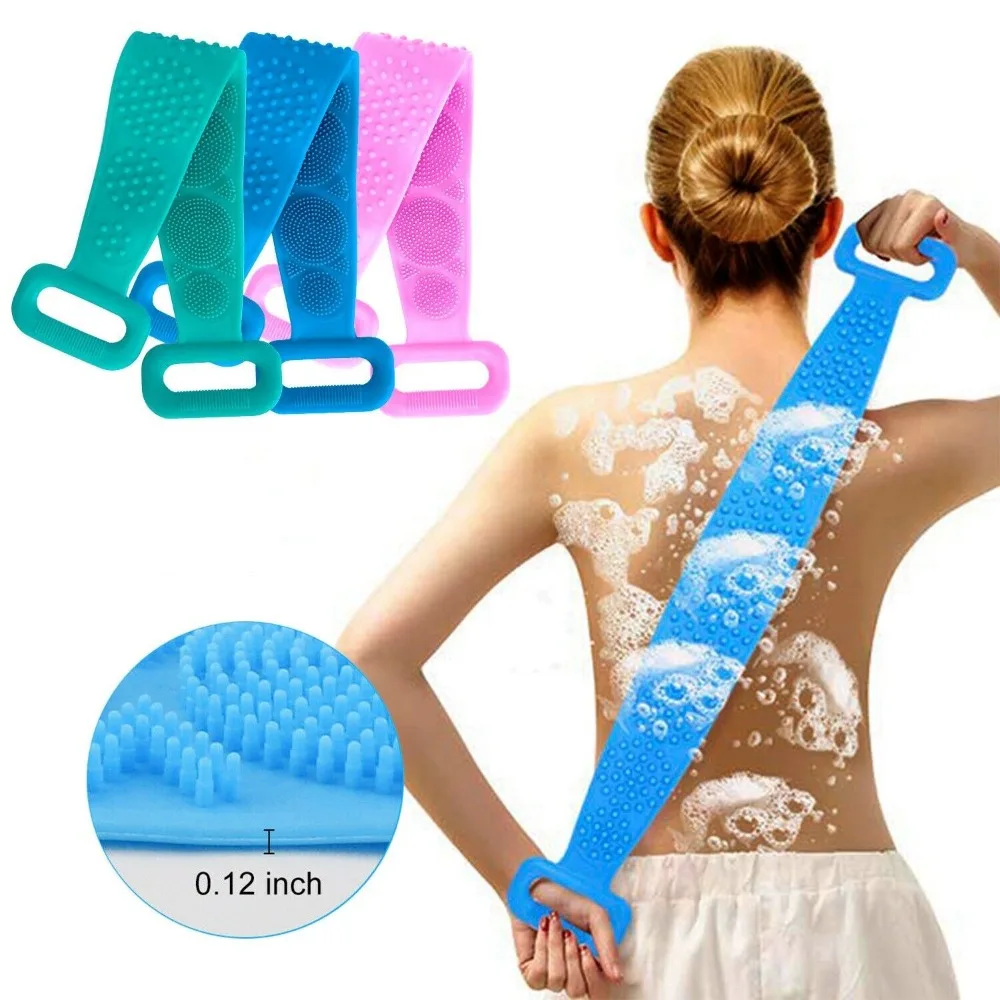 Body Bath Back Long Scrubber Wash Silicone Brush Gentle Beauty Skin Personal Care Rubber Belt Berus Mandi Exfoliating Bathroom personal