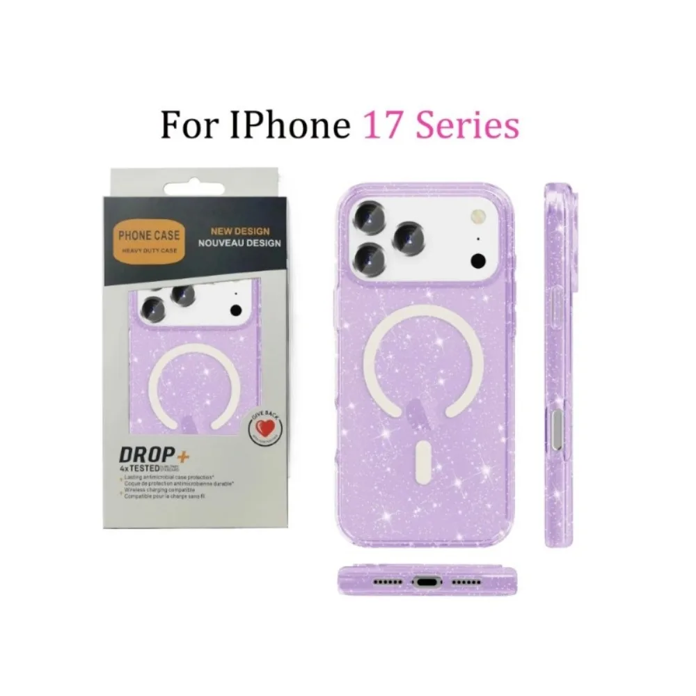 Glitter Transparent Shockproof Armor Case with Wireless Charging Compatibility