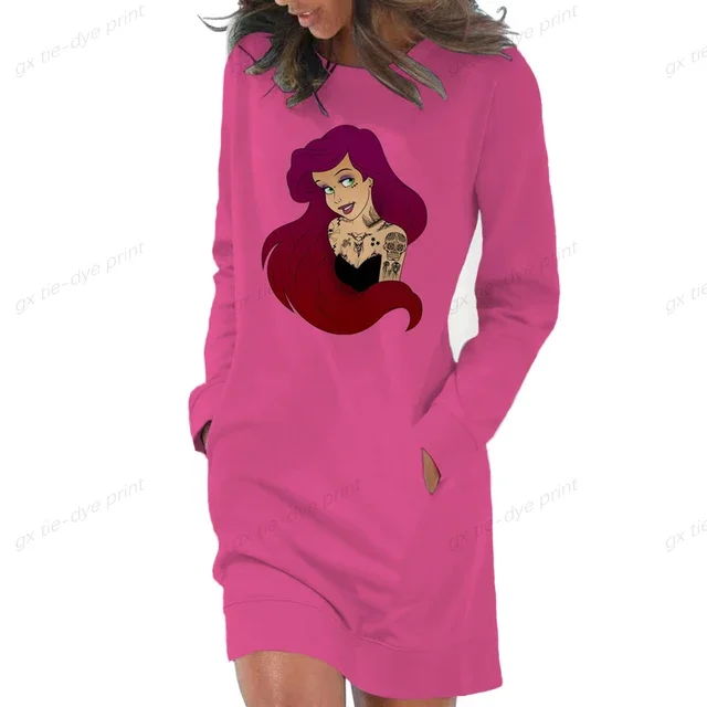 thumbnail image 1 of Vestido con capucha de princesa punk de Disney para mujer, vestido con bolsillos a la moda, minivestidos a la cadera para mujer, tallas grandes, 1 of 5