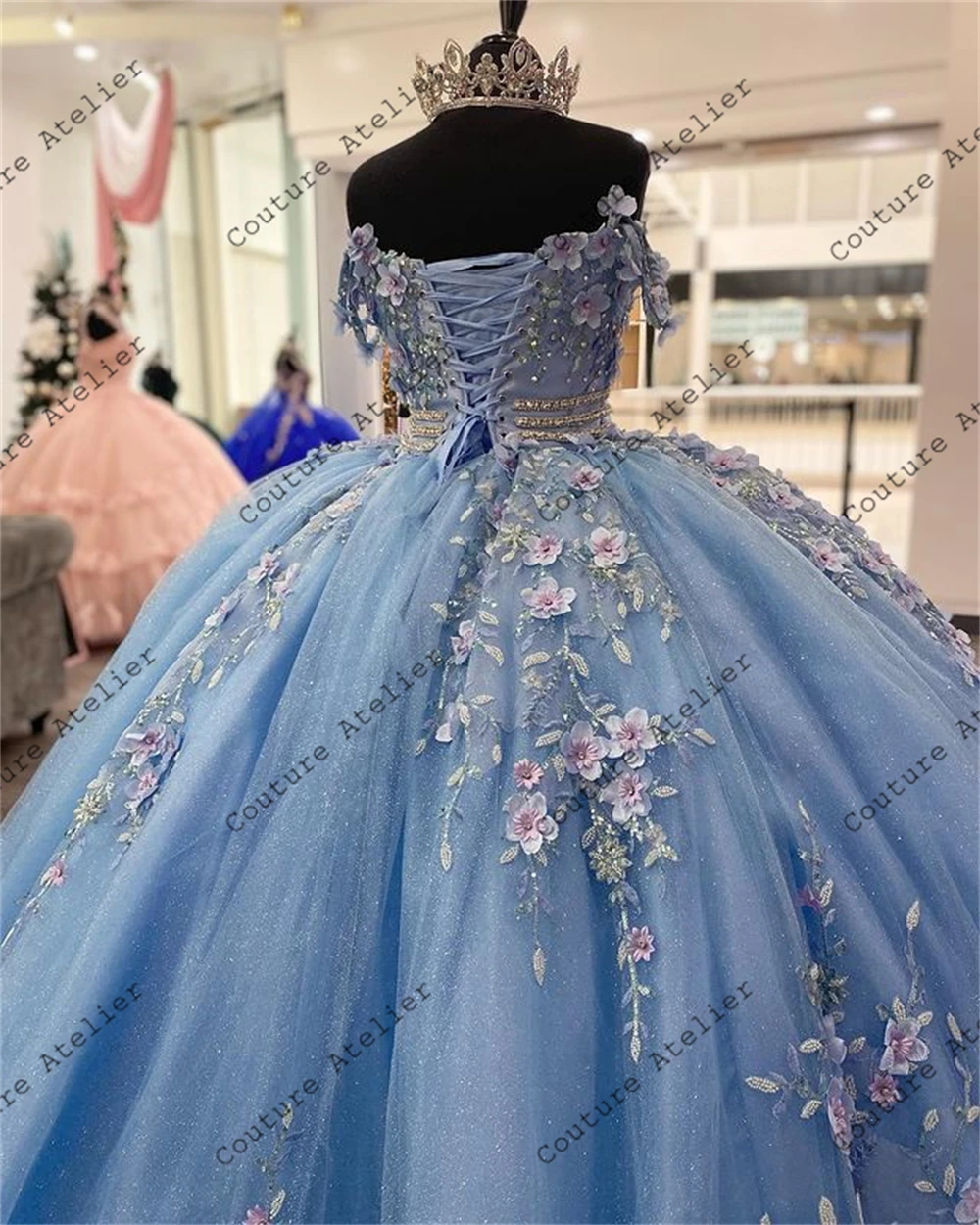 Cinderela Quinceanera Vestidos 2019 Novo Romatic Céu Azul Fora Do Ombro  Floral Longo Organza Formal Vestido De Baile Cosplay Vestido De Baile De  Hxhdress, $989,…