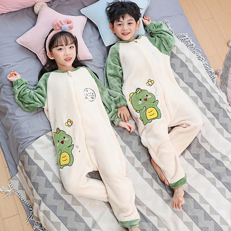 Girls Boys Warm Jumpsuits Children Thicken Flannel Romper Kids Winter Thermal Soft Pajamas Toddler Fleece Homewear Clothing