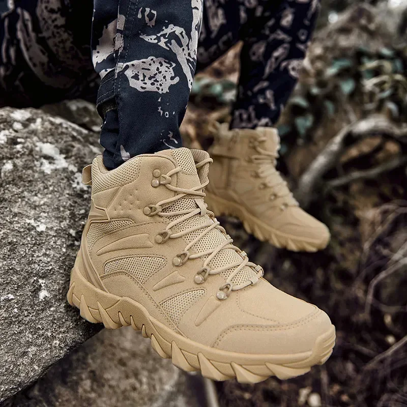 

Men Ultrallight Outdoor Climbing Shoes Tactical Training Army Boots 2023 Autumn Breathable Mesh Sneaker Desert Hiking Work Boot