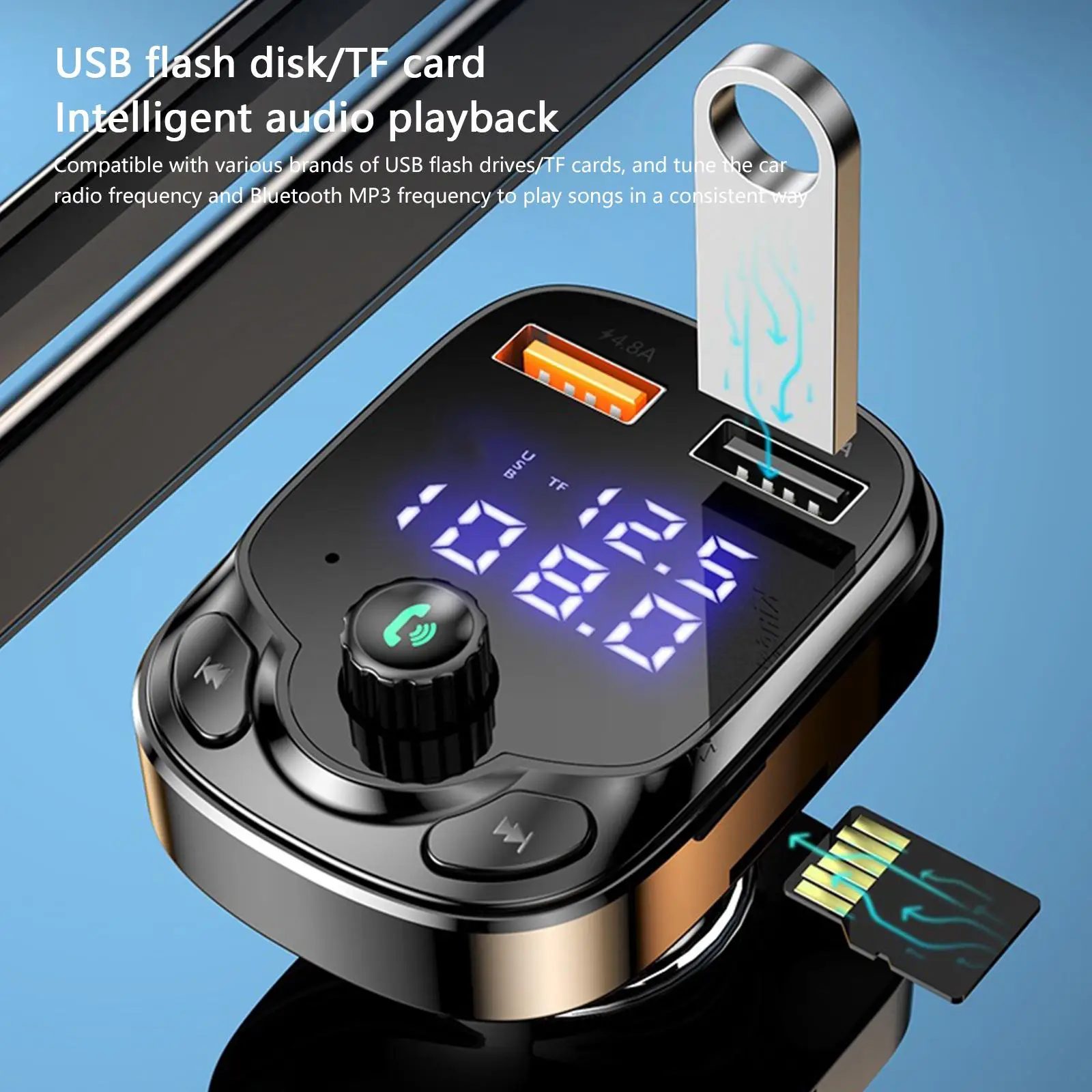 Car charger FM Transmitter Bluetooth 4.8A QC PD Type-C Fast Charger FM  Modulator Car Radio Kit MP3 Player Handsfree