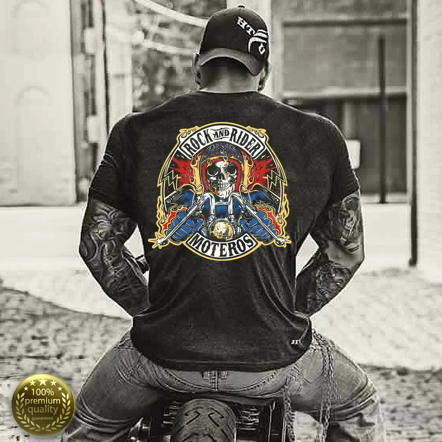

Rock and Rider Moteros. Indian Skull Bikers Motorcycle riding gift T Shirt. Short Sleeve 100% Cotton Casual T-shirts Loose Top