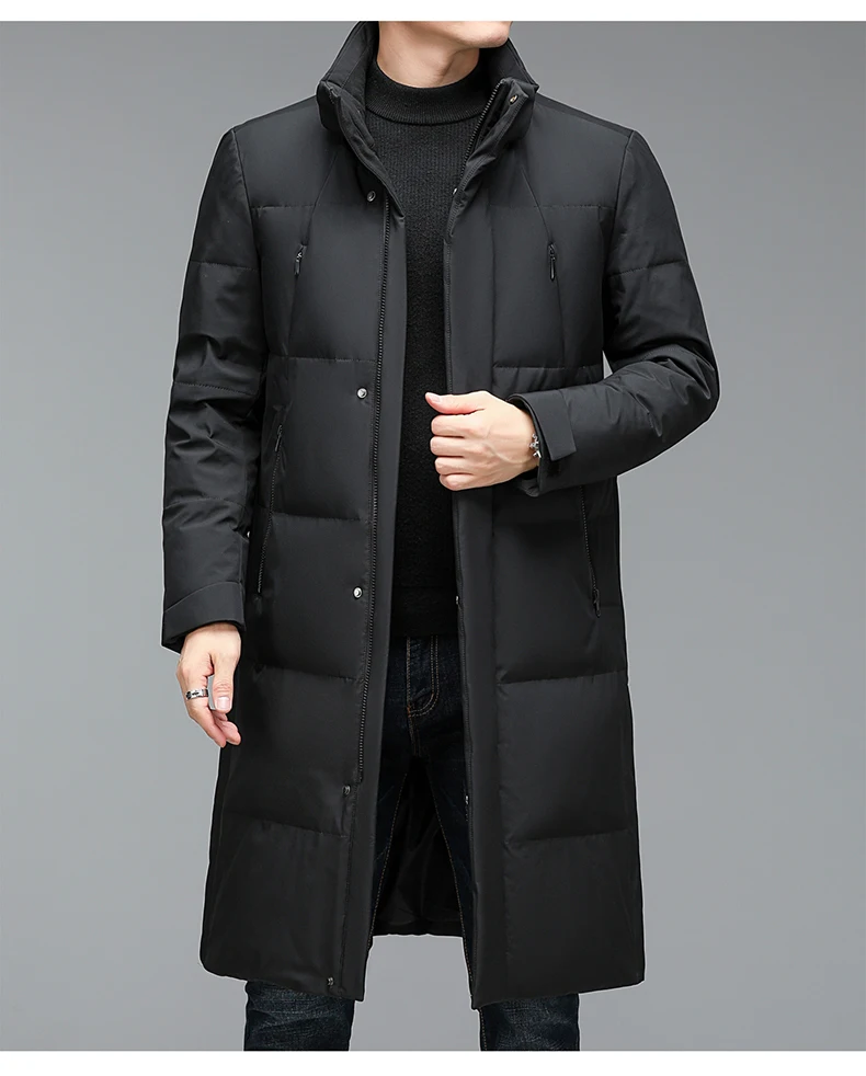 2026 winter long style Men's 90% White Duck Down coat warm Down Jackets hat detachable fashion Men thicken Jacket size M-5XL