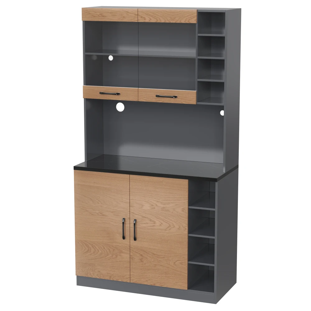 Küchenbuffetschrank mit LED-Leuchten | Freistehendes Highboard aus Holz | Großer Mikrowellenraum und verstellbarer Stauraum | Kabellöcher. – Detail 11
