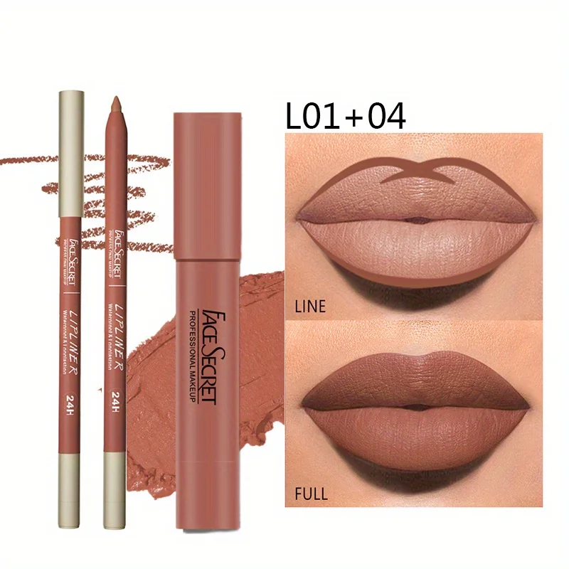 Lip Liner Set Lip Makeup Set Matte Lipstick+Lip Liner Set Long Lasting Waterproof Nude Soft Matte Color Rendering With a Built-in Pencil Sharpener