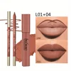 Matte Lipstick+Lip Liner Set,Long Lasting Waterproof Nude Soft Matte Color Rendering With a Built-in Pencil Sharpener 1