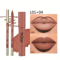 Matte Lipstick+Lip Liner Set,Long Lasting Waterproof Nude Soft Matte Color Rendering With a Built-in Pencil Sharpener 1