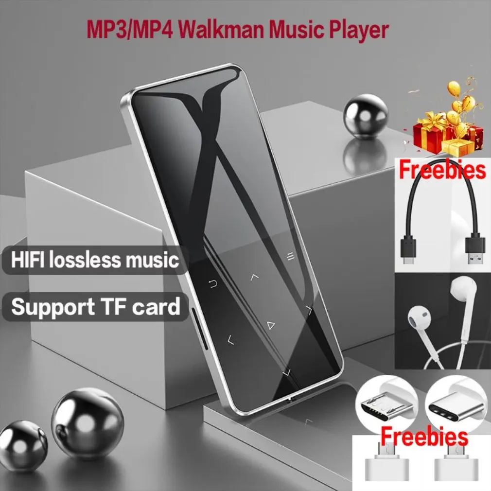 NEW2.0 Inch Metal Touch MP3 MP4 Music Player Bluetooth 5.0 Supports Card, with FM Alarm Clock Pedometer e-Book Built-in Speaker