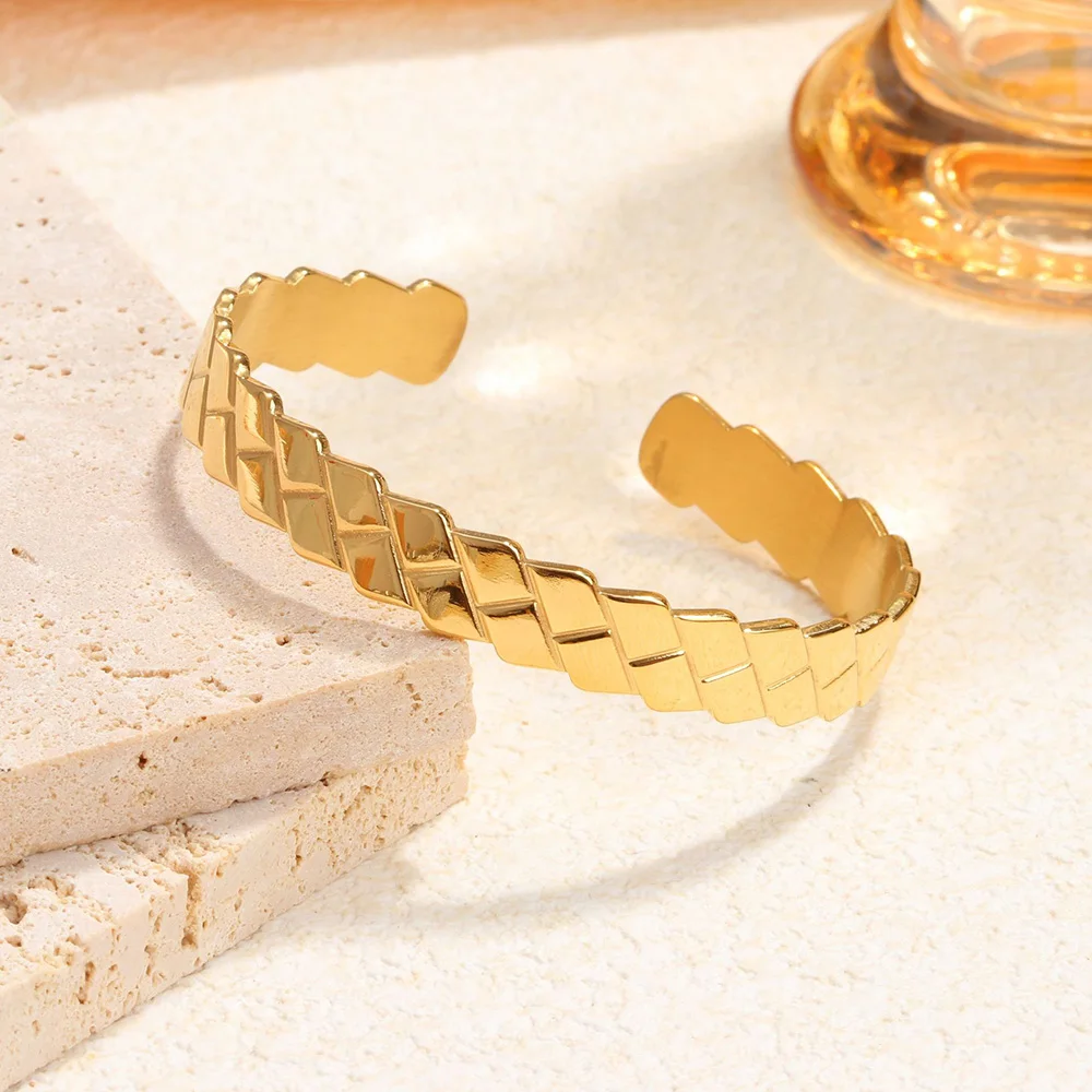 

New Stainless Steel Bracelets Irregular Shape Open Cuff Bracelet Bangles Adjustable Gold Plated Wrist Jewelry Gift for Women Men