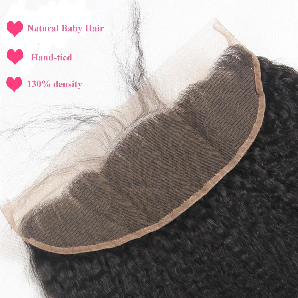 13x4 Kinky Straight Lace Frontal Human Hair PrePlucked With Baby Hair Free/Three Part Only Lace Frontal Kinky Straight For Women
