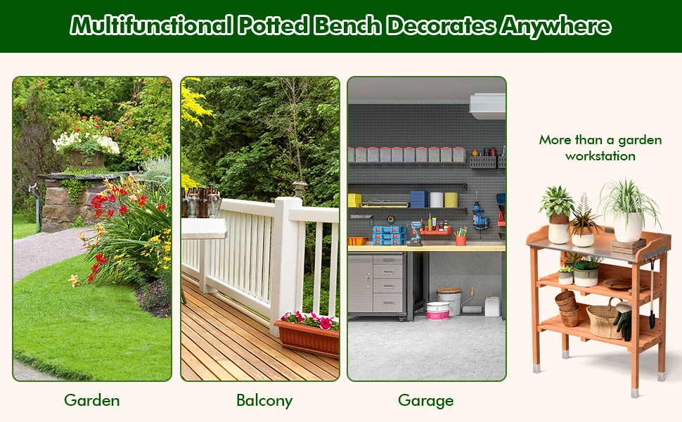 potting bench with stainless steel top