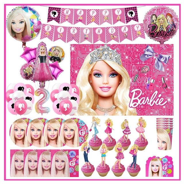 Barbie Birthday Party Decoration Pink Aluminum Foil Balloon Kids Girl Event  Supplies Cake Stand Disposable Tableware Banner Gift - AliExpress