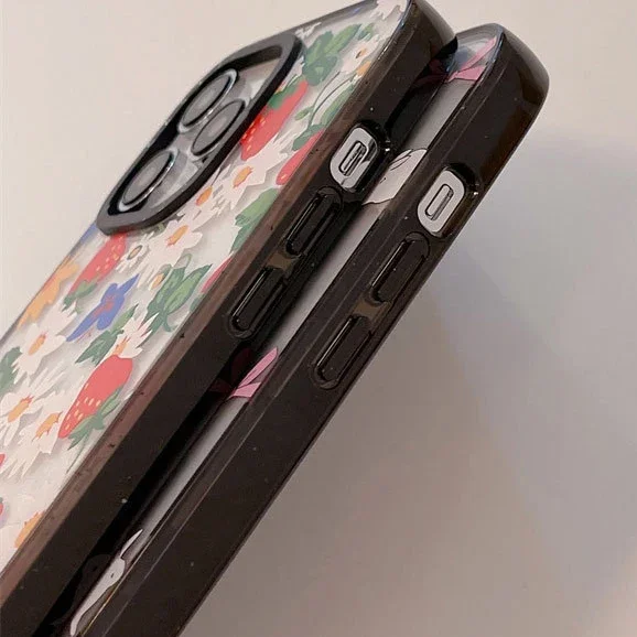 2.0 Version Acrylic Upgrade Border Flower Strawberry Phone Case Cover for IPhone 11 12 13 14 15 Pro Max Case for IPhone 15 Pro