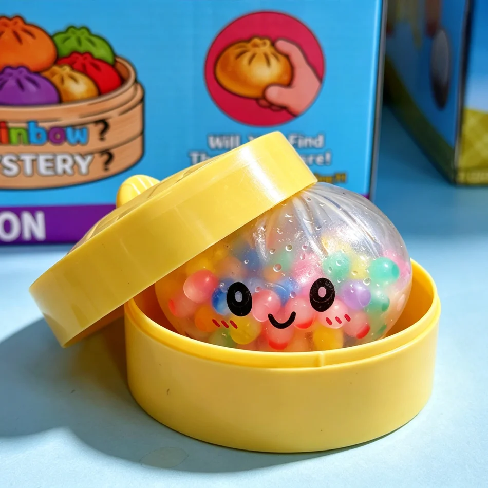 Neue bunte Glitzer-Dumpling-Squishies (1 Stück) mit Box – sensorisches Quetschspielzeug zum Stressabbau_voghion.com