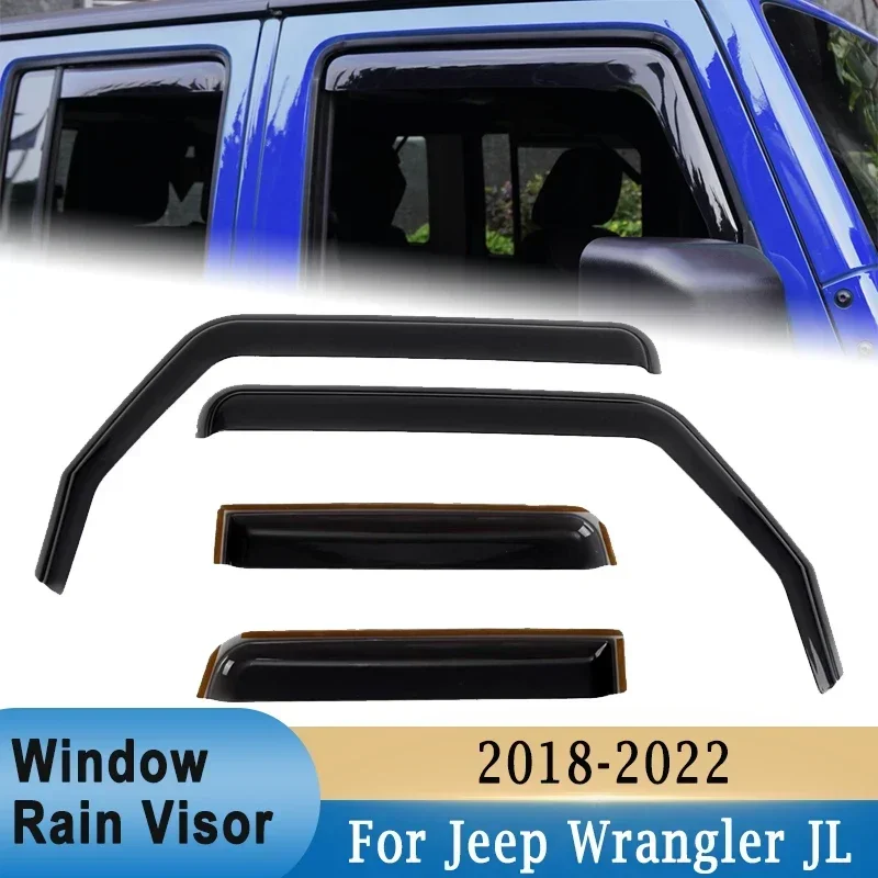 Car Side Window Visor Sun Rain Deflector Waterproof Shield Guards For Jeep Wrangler JL 4Pcs