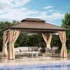 10x14 FT Hardtop Gazebo with Aluminum Frame, Galvanized Steel Double Roof Gazebo with Nettings and Curtains, Gazebos 1