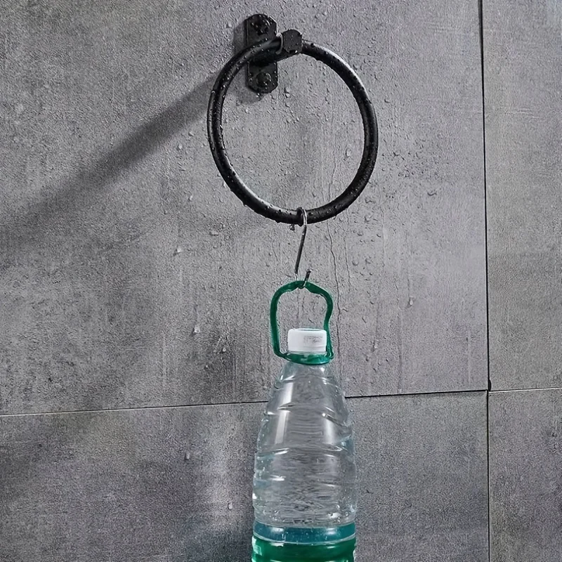 Bourdillat Black Finish aluminum Bathroom Towel Holder Wall-Mounted Round Towel Rings ,Towel Rack Bathroom Rack
