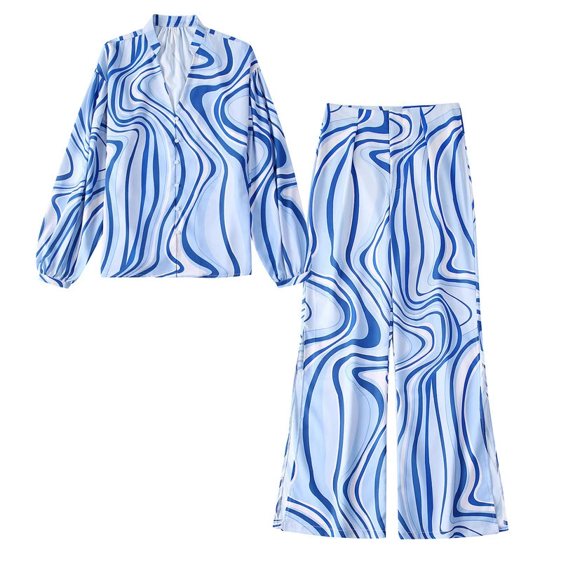 Women's Long Sleeve Pajama Set Single Breasted Ladies Sleepwear 2 Pcs