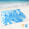 Beach Blanket Waterproof Sandproof,Blue Marble Black Picnic Rugs with Sand Pockets and Stakes,Marbling Outdoor Pad for Seaside 6