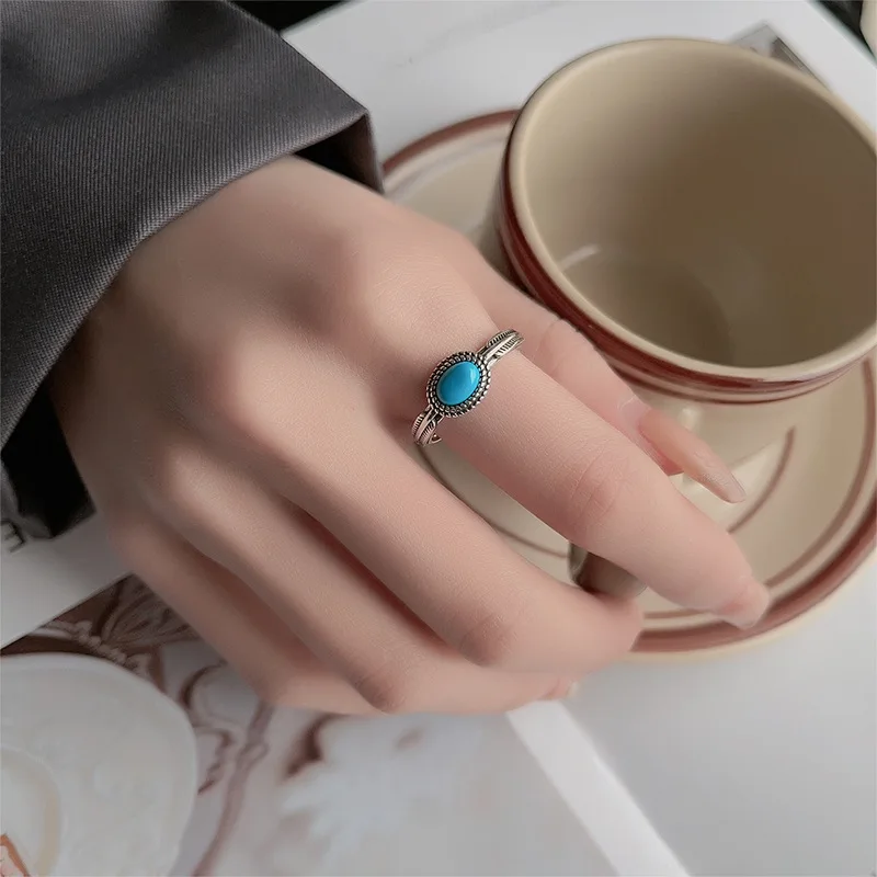 Sterling Silver Turquoise Ellipse Adjustable Ring - Elegant Luxury Jewelry