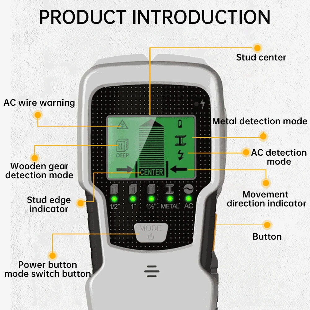 5-in-1 Wall Stud Finder Wood Studs Metal Detecion Detection of live cable Metal Depth Measurement Finder Wall Detector Scanner 3