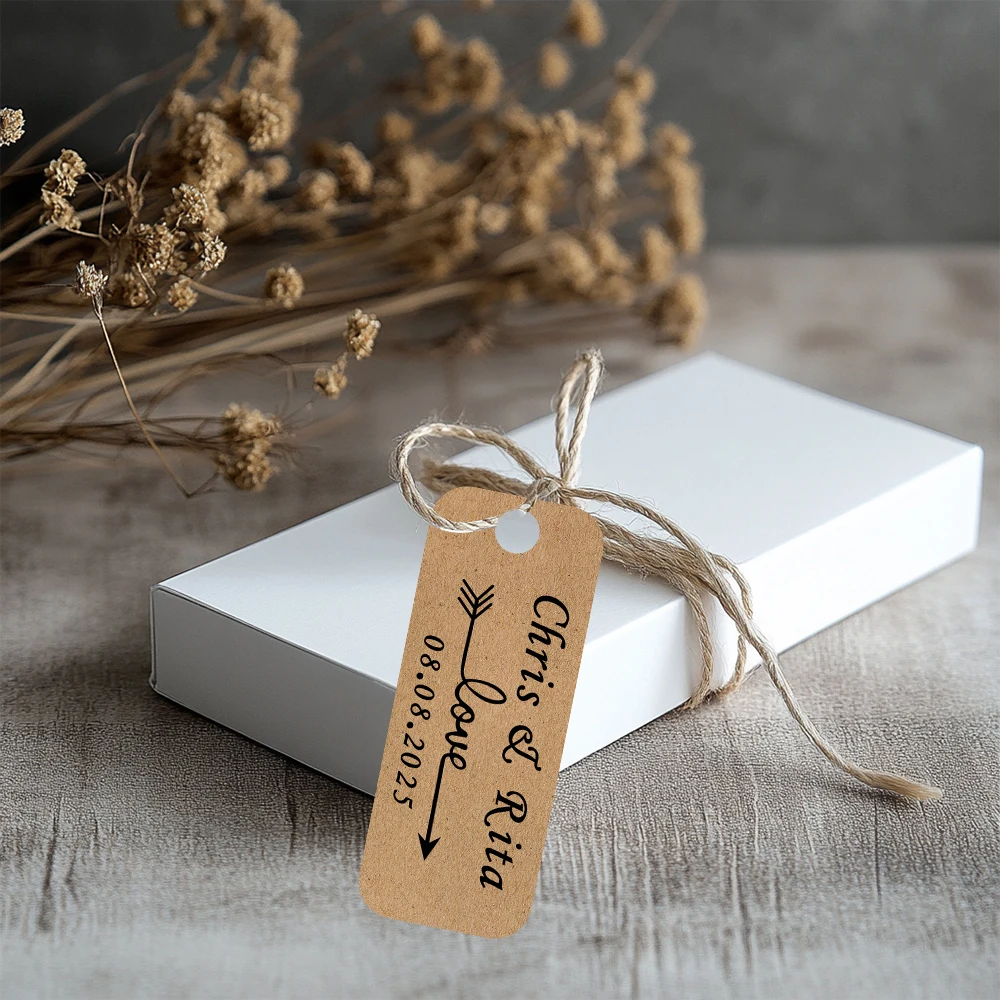 50/100 Stück individuelle weiße braune Geschenkanhänger für Hochzeiten, anpassbare Geschenkanhänger aus Papier, Hochzeit, Babyparty, Geburtstagszubehör – Detail 6