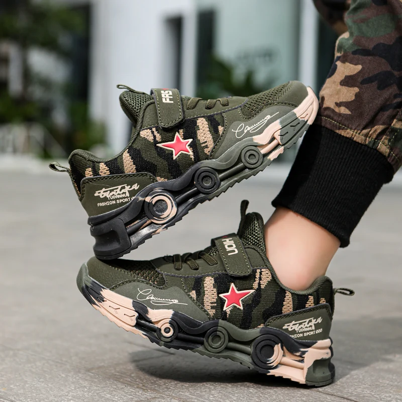 Boys' shoes, children's camouflage shoes, spring and autumn new sports shoes, mesh breathable, medium and large children's soft- winter new plus plush baby kid s cotton shoes children s warm camouflage snow boots non slip outdoor sports shoes medium sized