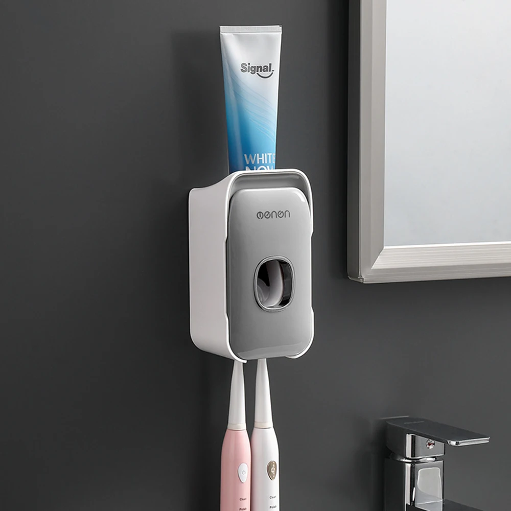 Bathroom Accessories Set Automatic Toothpaste Dispenser Toothbrush Holder Wall Mount Storage Rack Squeezer
