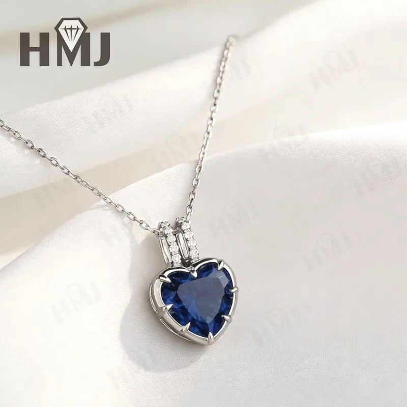 Herz-Halsketten 10X10mm Laborgezüchteter Rubin/Saphir/Kolumbianisches 925 Silber 10k 14k 18k für Frauen Jubiläum Weihnachtsgeschenk Qualität – Detail 13