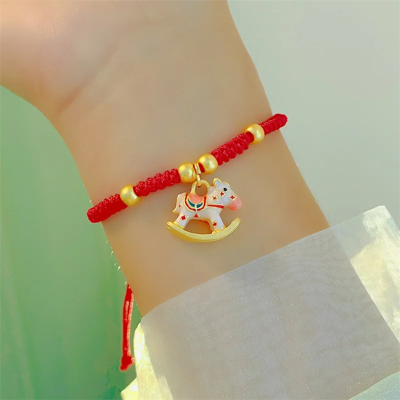 2026 New Year Zodiac Horse Lucky Braided Rope Bracelet Chinese Style Red Thread String Adjustable Bracelets Blessing Jewelry 3
