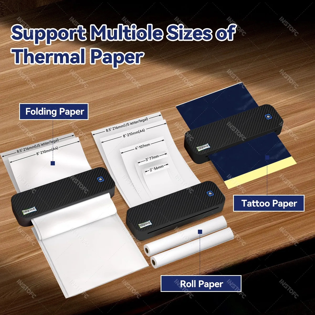 304DPI/203dpi Inkless Portable Thermal Printer A40 Folded Rolls Thermal Paper Photo PDF Document Printing for Travel Office Home - 3